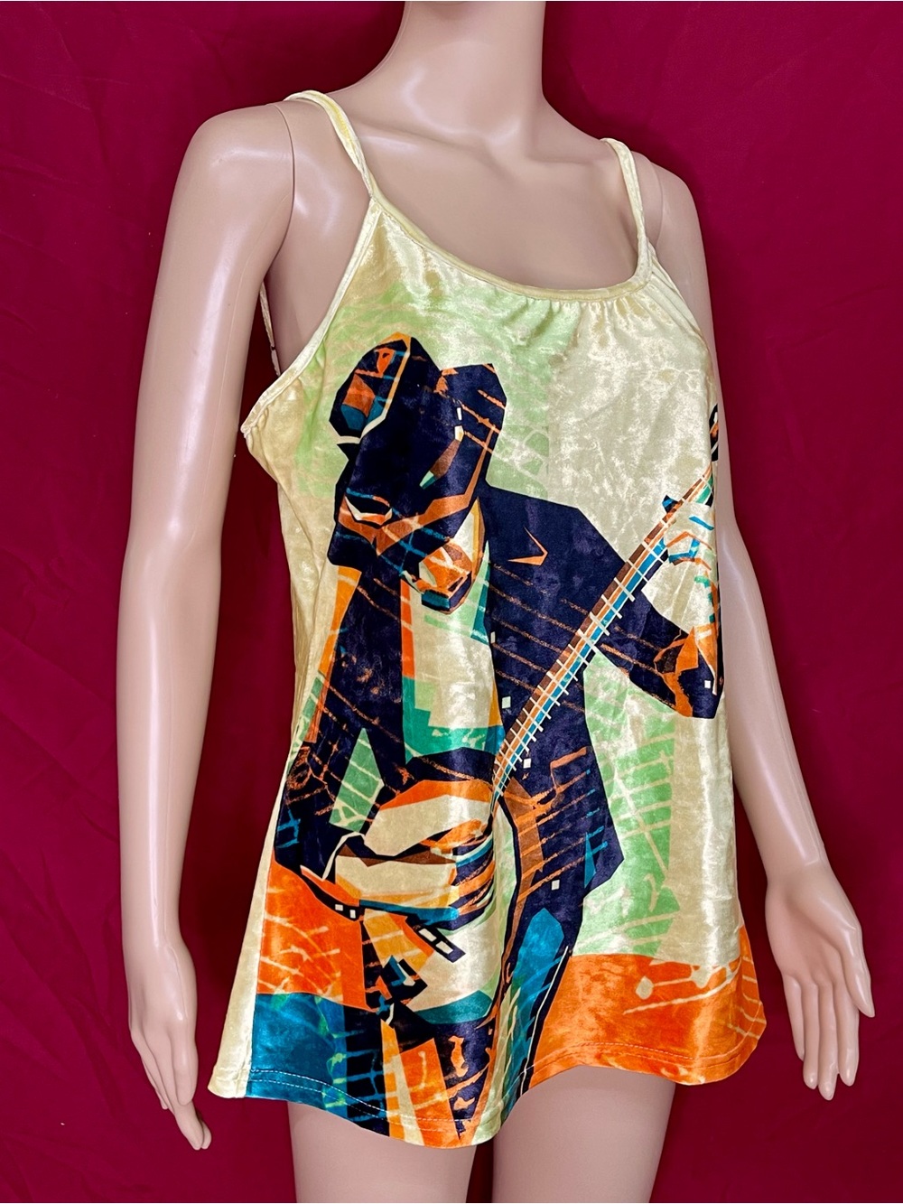 Lilly by Firmiana Banjo Player Graphic Velour Cami Tank Top Women’s Size XL